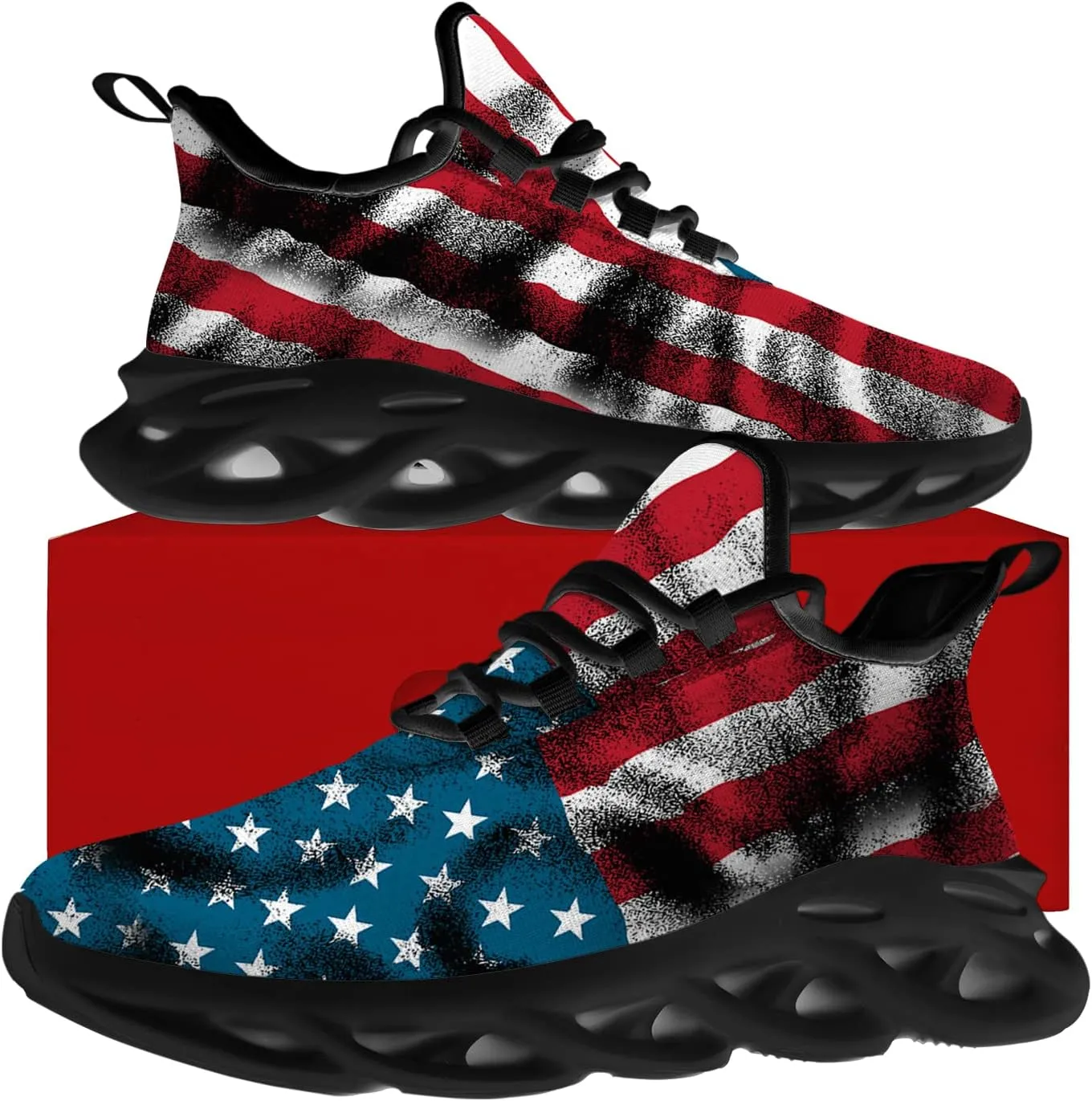 Ciadoon American Flag Shoes for Men Women Running Shoes Sport Walking Tennis Sneakers Athletic Shoes Gifts for Boy Girl