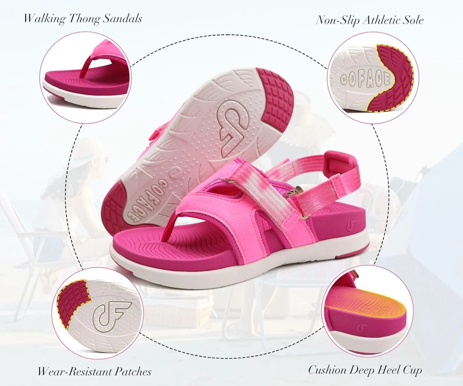 COFACE Flip Flops Sandals for Women Ladies Lightweight Athletic Soft Cushion Walking Sandals Orthotic Orthopedic Thong Sandals With Comfortable Arch Support Outdoor Beach Summer (US Size 6-12)