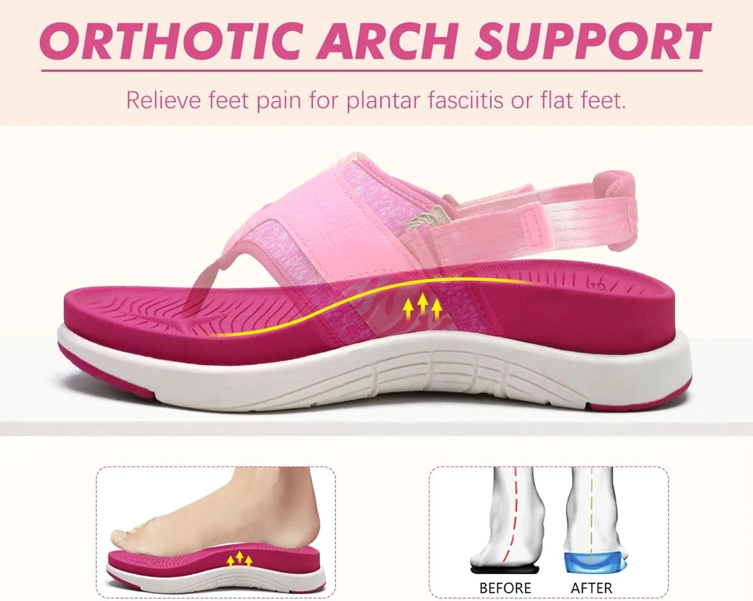 COFACE Flip Flops Sandals for Women Ladies Lightweight Athletic Soft Cushion Walking Sandals Orthotic Orthopedic Thong Sandals With Comfortable Arch Support Outdoor Beach Summer (US Size 6-12)