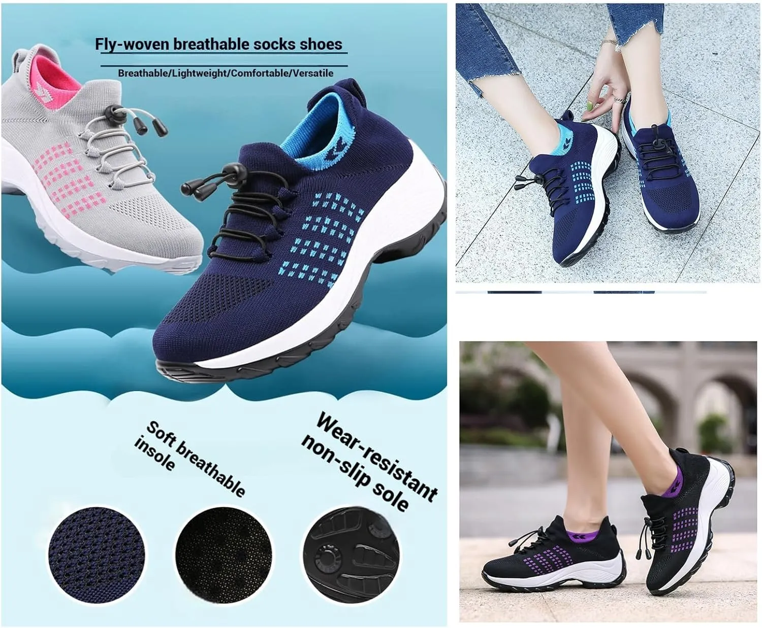 Comfort Wear Orthowear Shoes for Women, Walking Shoes,Sock Sneakers,Slip-On Breathable Mesh Trainers,Running Footwear
