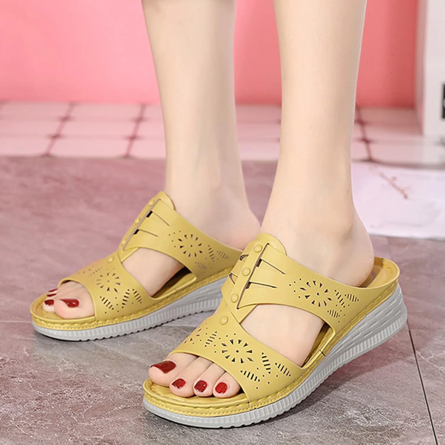 Comfy Fit Orthopedic Sandals for Women Summer Hollow Open Toe Slip On Casual Wedges Arch Support Walking Sandals Beach Shoes