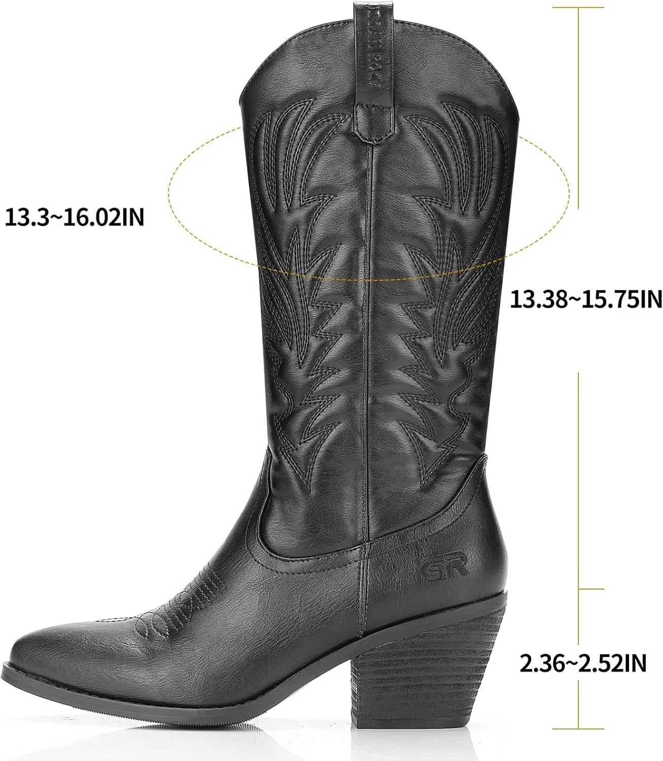 Cowgirl Boot for Women's, Western Retro Classic Mid-Calf Boot Embroidered Pointed Toe Chunky Heel for Ladies Festival Boots