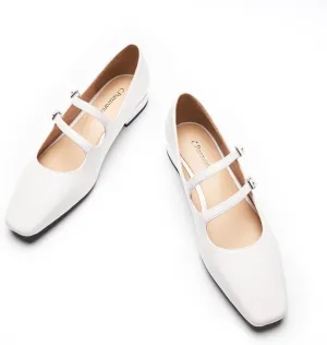 C.Paravano Women's Flats Mary Jane Flats Ballet Flats for Women Square Toe Block Heel Adjustable Straps Flat Fashion Casual Dressy Shoes