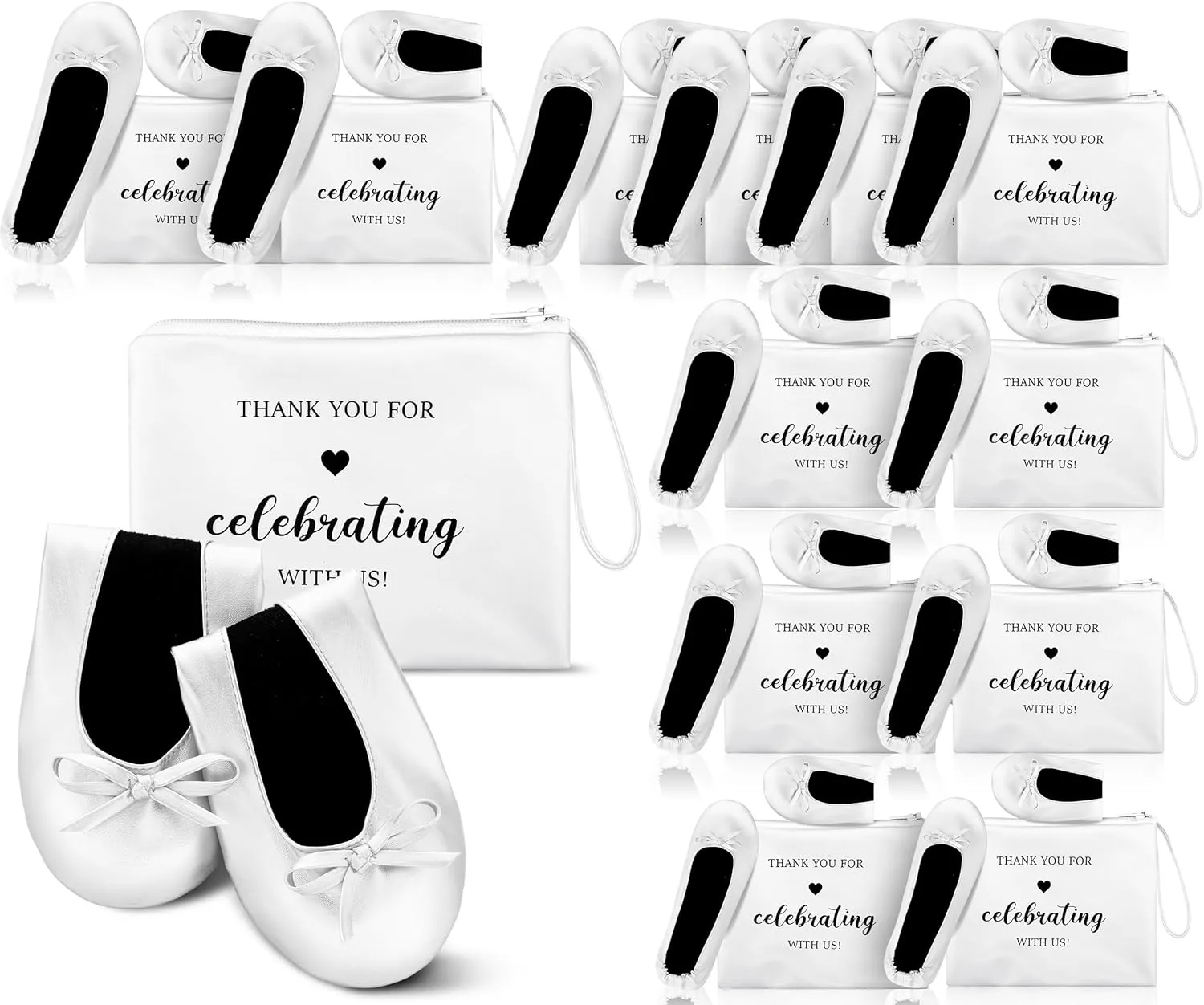 Cuffbow 12 Pairs Wedding Foldable Flats Dancing Shoes Rollable Ballet Flats Bulk Party Wedding Slippers Bridesmaids Guests