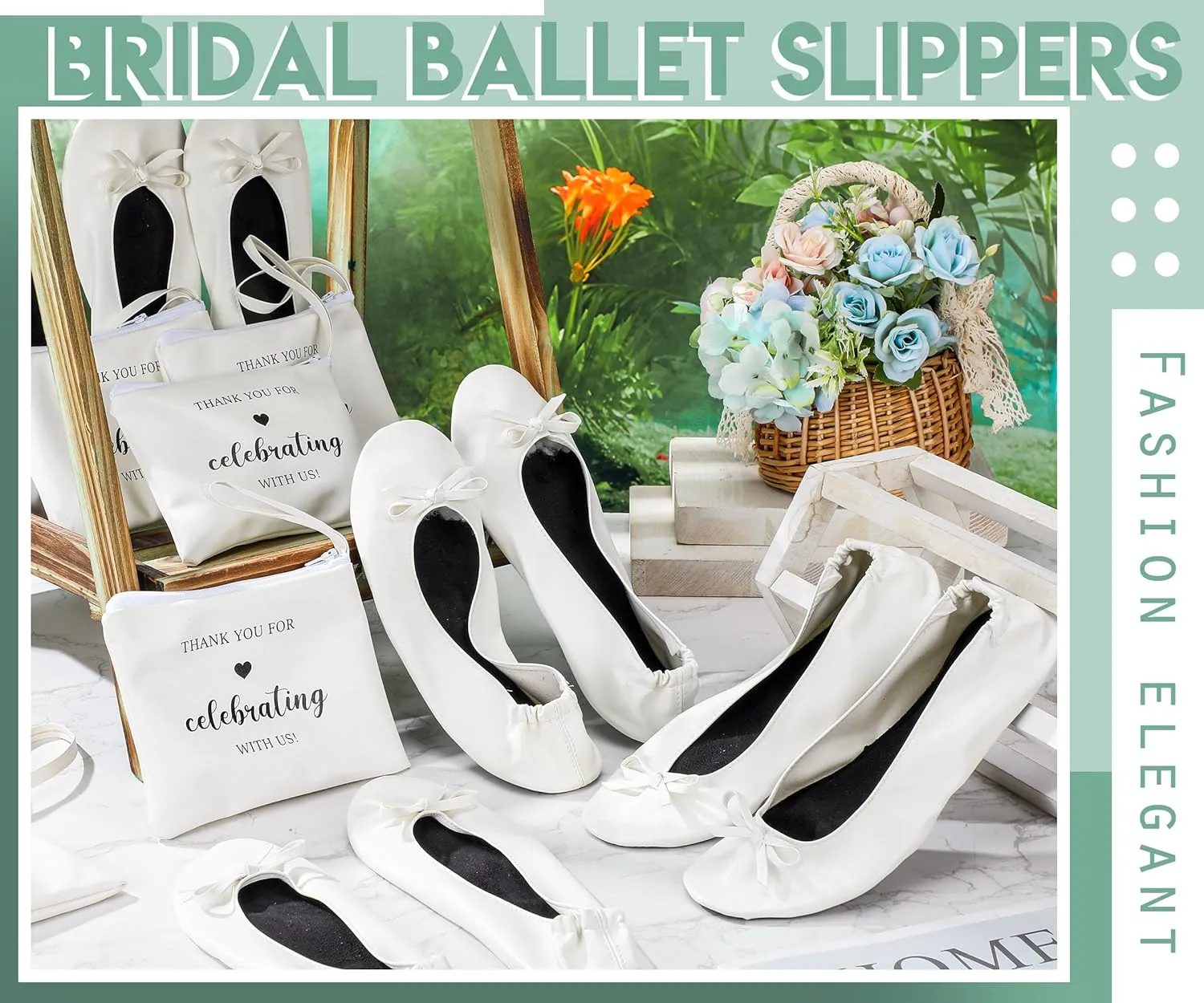 Cuffbow 12 Pairs Wedding Foldable Flats Dancing Shoes Rollable Ballet Flats Bulk Party Wedding Slippers Bridesmaids Guests
