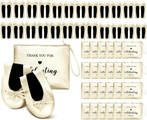 Cuffbow 24 Pairs Bulk Flats for Wedding Guest Bulk Foldable Ballet Foldable Shoes Party Slippers for Bride Bridesmaids Women