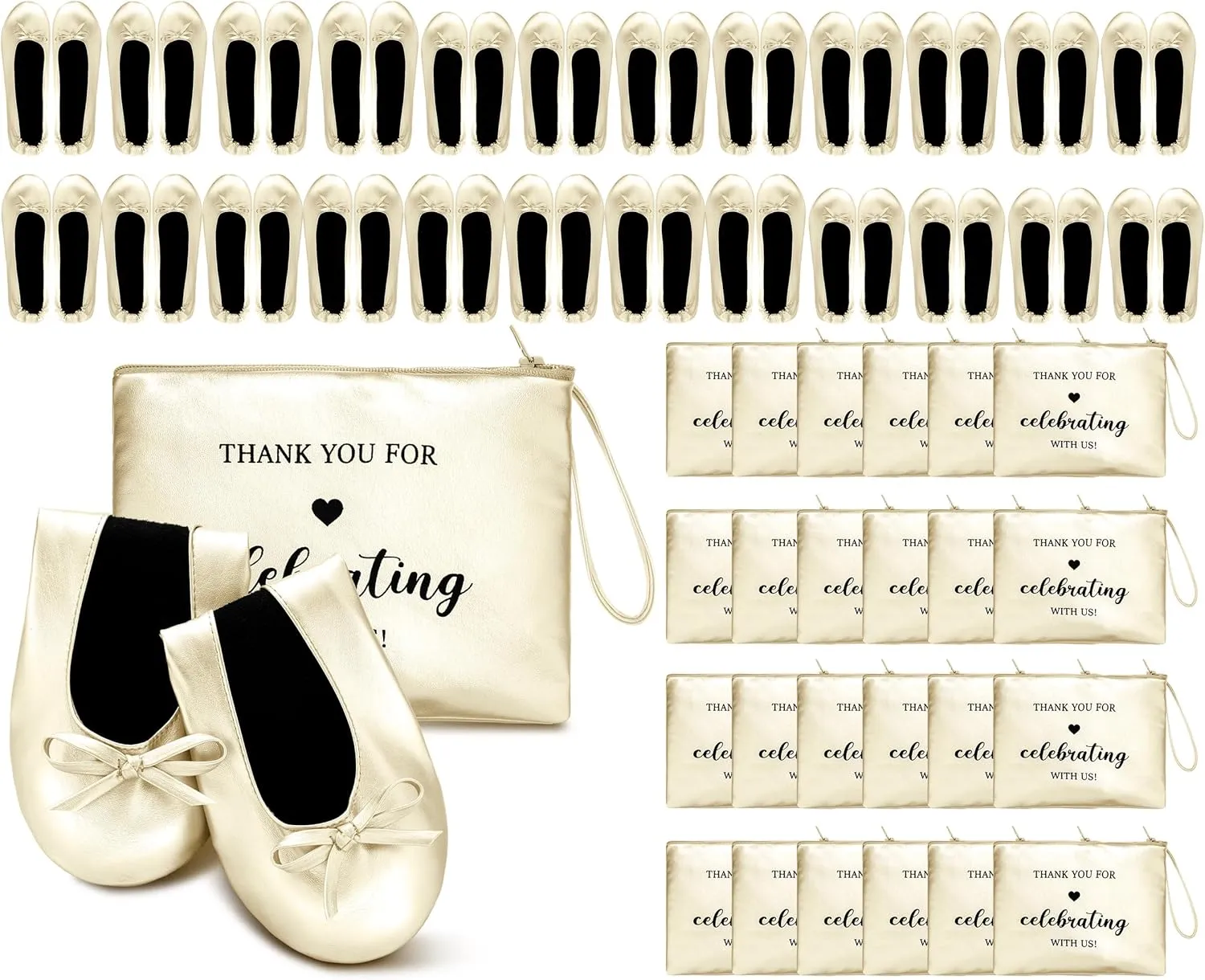 Cuffbow 24 Pairs Bulk Flats for Wedding Guest Bulk Foldable Ballet Foldable Shoes Party Slippers for Bride Bridesmaids Women