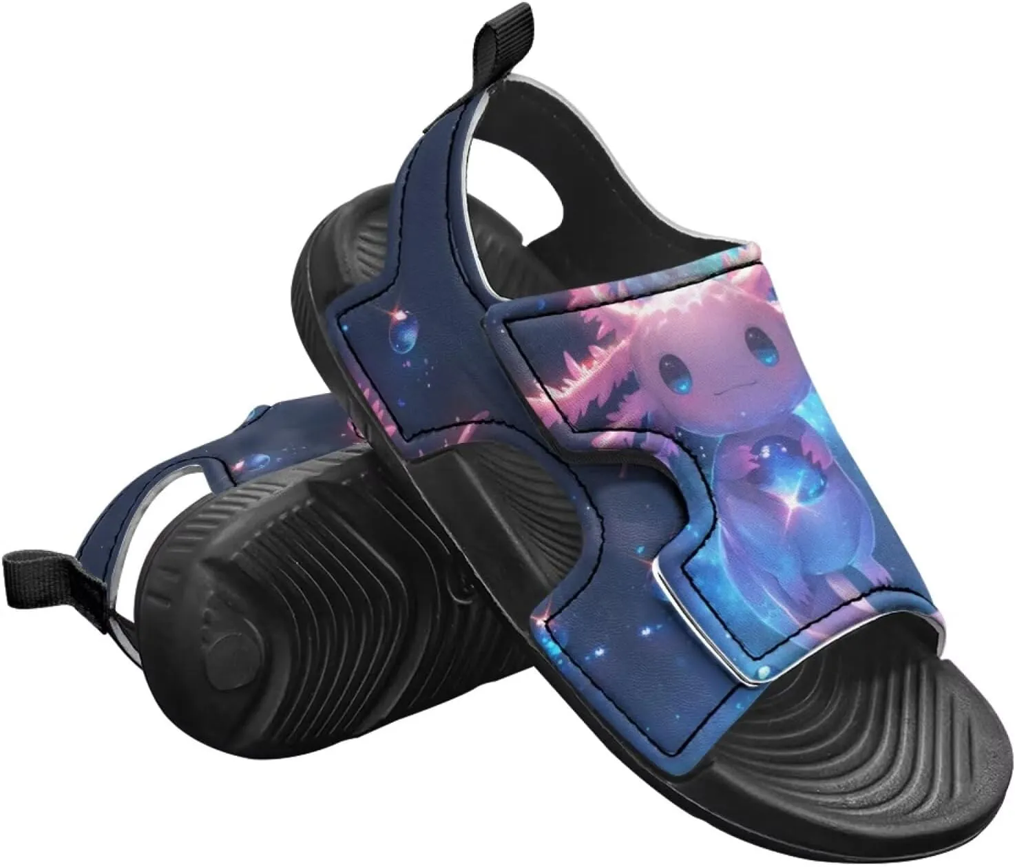 Cute Axolotl Kids Open Toe Slides Girls Boys Slip On Slide Sandals With Adjustable Strap Non-Slip Shower Shoes