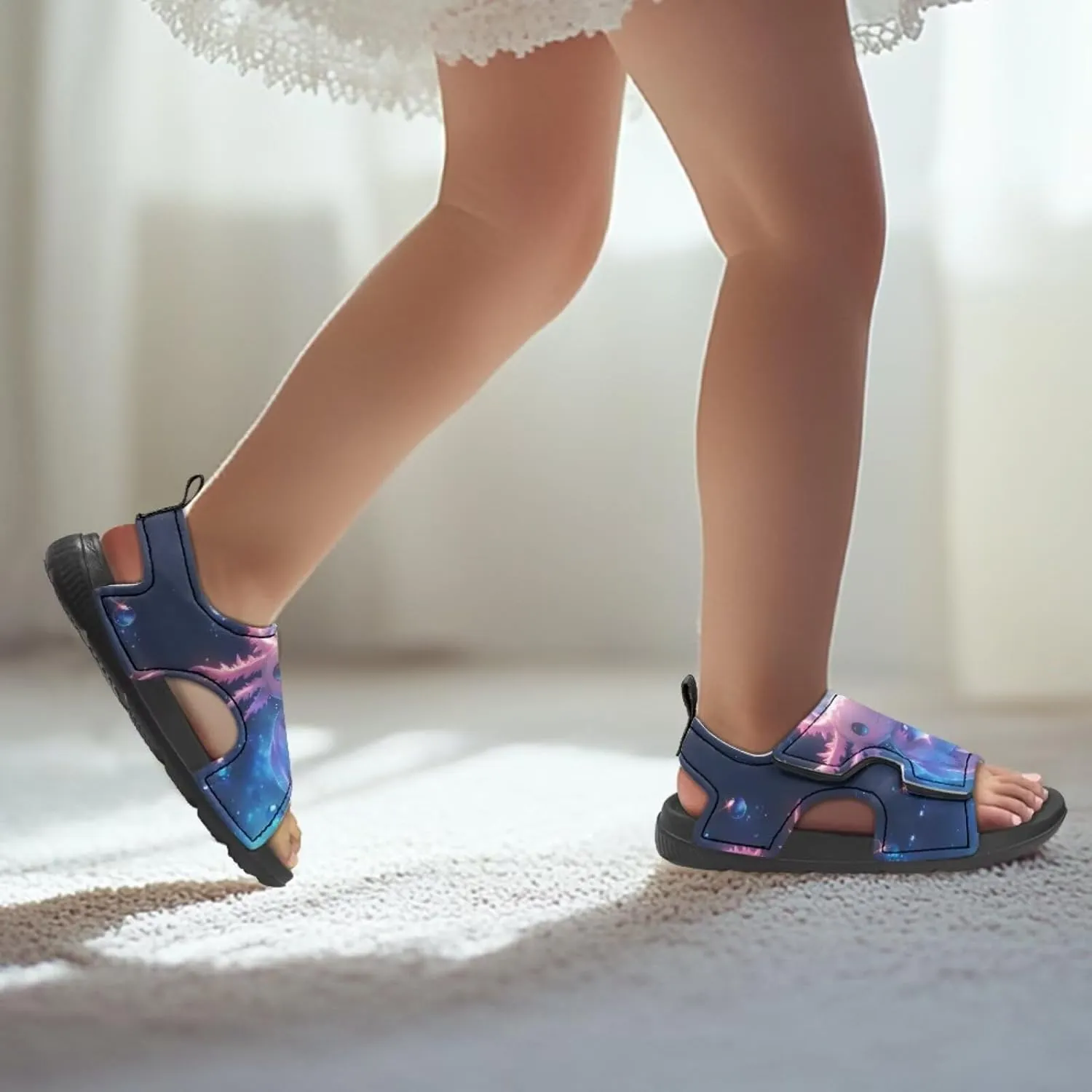 Cute Axolotl Kids Open Toe Slides Girls Boys Slip On Slide Sandals With Adjustable Strap Non-Slip Shower Shoes