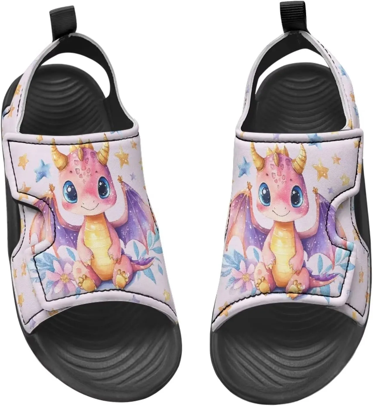 Cute Axolotl Kids Open Toe Slides Girls Boys Slip On Slide Sandals With Adjustable Strap Non-Slip Shower Shoes