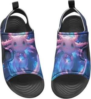 Cute Axolotl Kids Open Toe Slides Girls Boys Slip On Slide Sandals With Adjustable Strap Non-Slip Shower Shoes