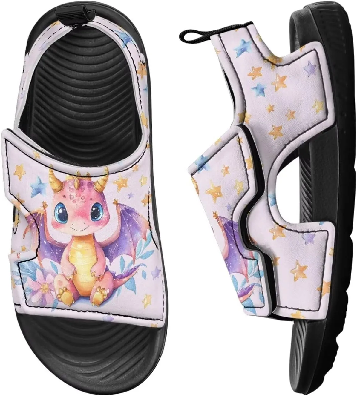Cute Axolotl Kids Open Toe Slides Girls Boys Slip On Slide Sandals With Adjustable Strap Non-Slip Shower Shoes