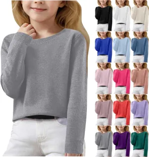 Cute Sweaters for Teen Girls Lightweight Crewneck Knit Pullovers Casual Loose Soft Kids Long Sleeve Tops Spring 6-15T