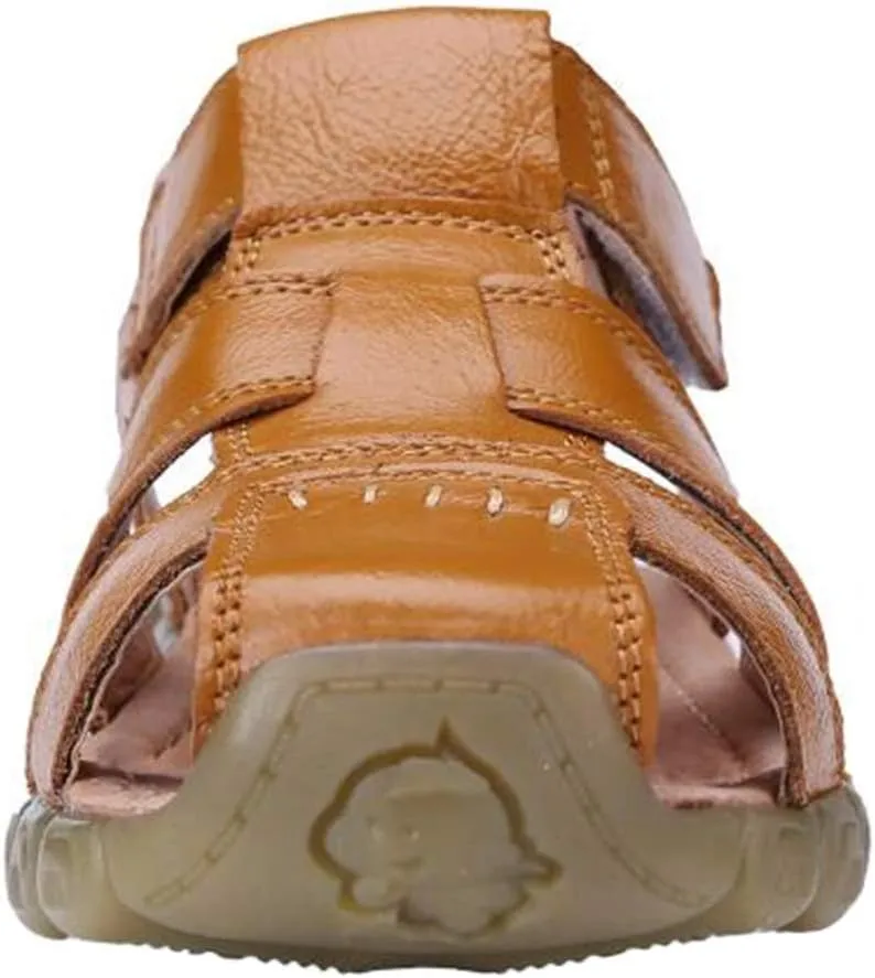 DADAWEN Boy's Girl's Leather Closed Toe Outdoor Sport Sandals (Toddler/Little Kid/Big Kid)