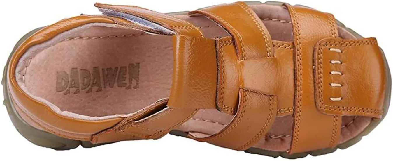 DADAWEN Boy's Girl's Leather Closed Toe Outdoor Sport Sandals (Toddler/Little Kid/Big Kid)