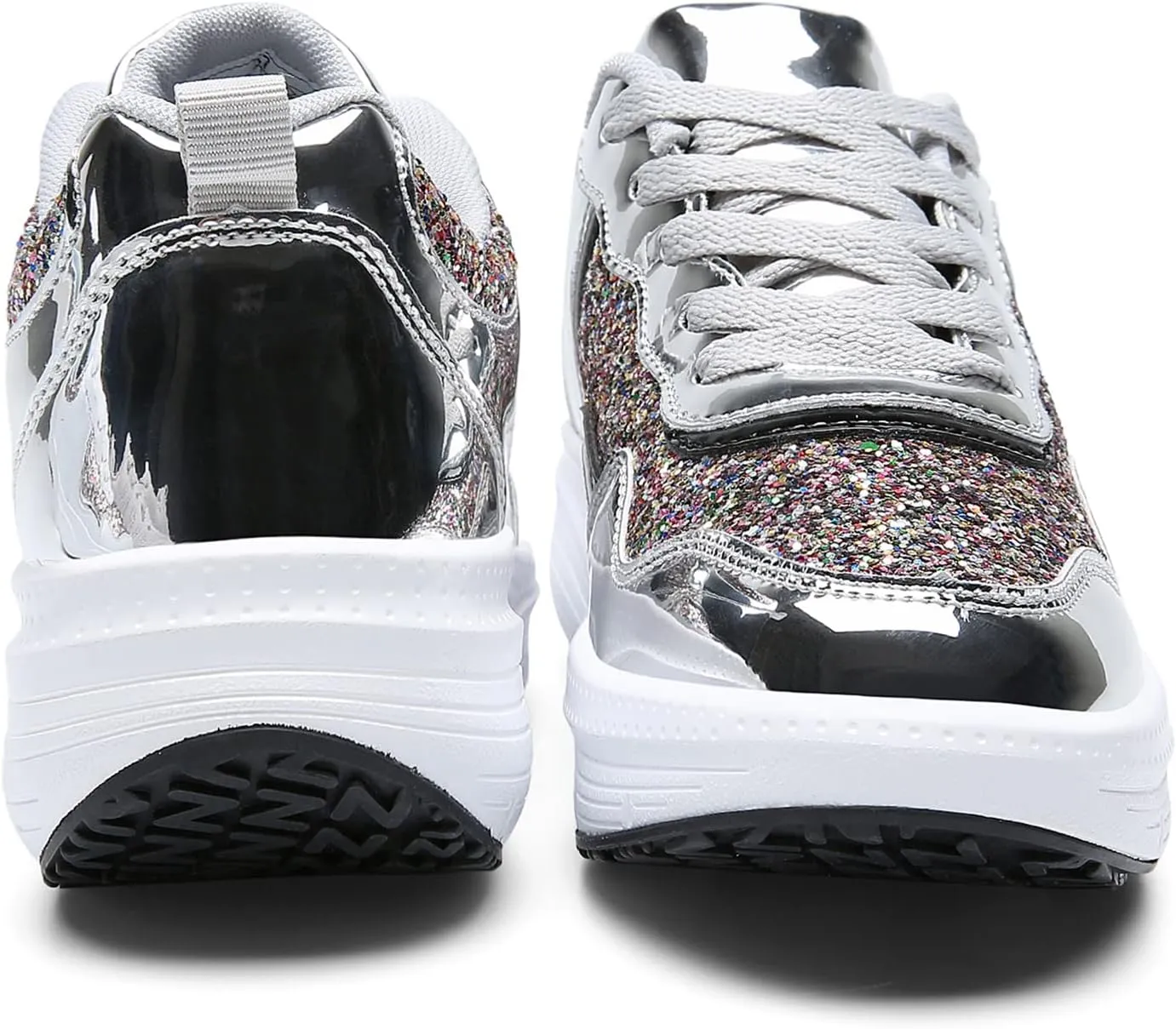 DADAWEN Women's Glitter Platform Wedge Athletic Tennis Walking Shoes Sparkly Sequin Lightweight Non Slip Casual Comfort Fashion Sneakers (Size:US5-US12)