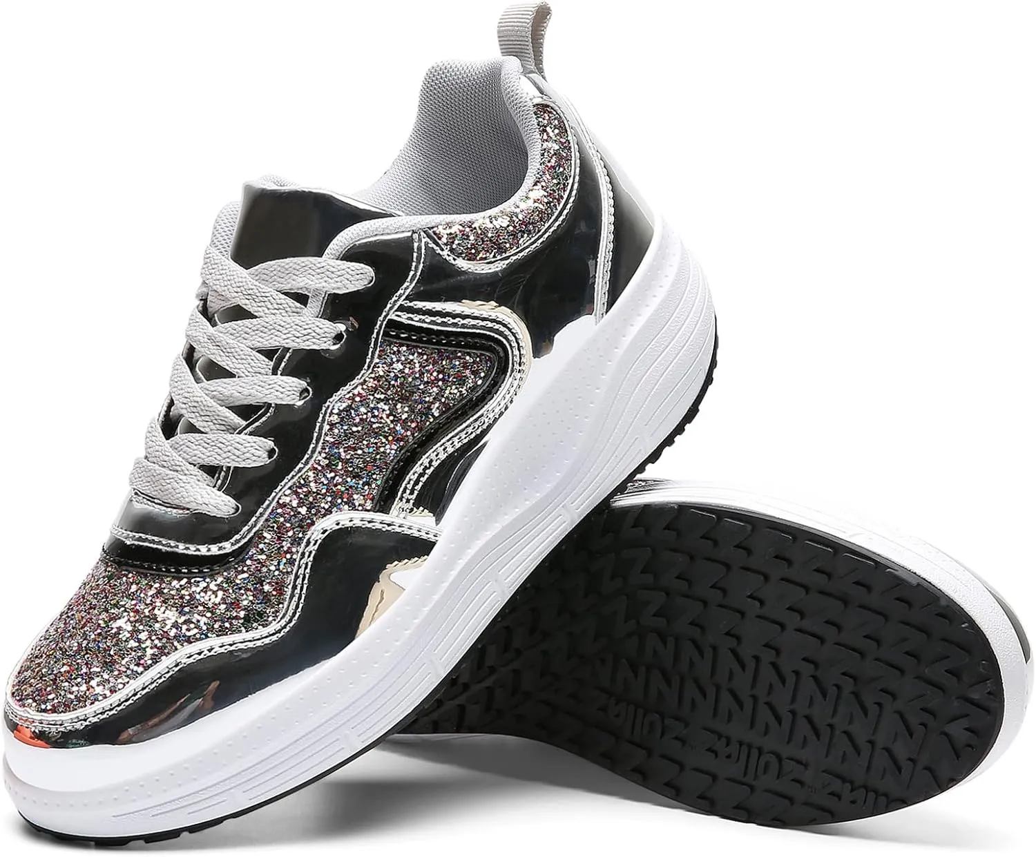 DADAWEN Women's Glitter Platform Wedge Athletic Tennis Walking Shoes Sparkly Sequin Lightweight Non Slip Casual Comfort Fashion Sneakers (Size:US5-US12)