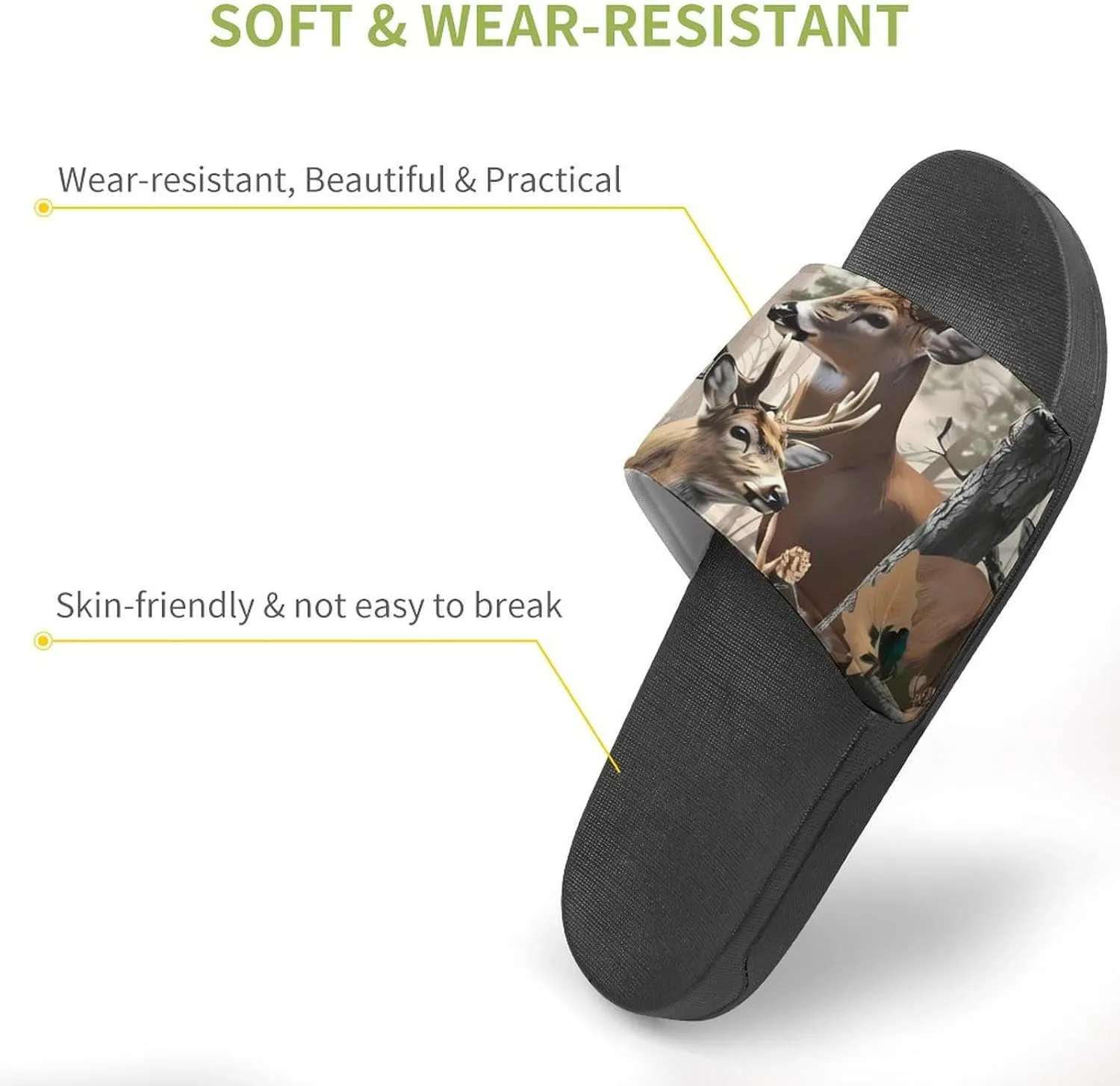 Deer Camouflage Hunting House Sandals Non Slip Slippers Quick Drying Bathroom Shower Shoes for Women Men