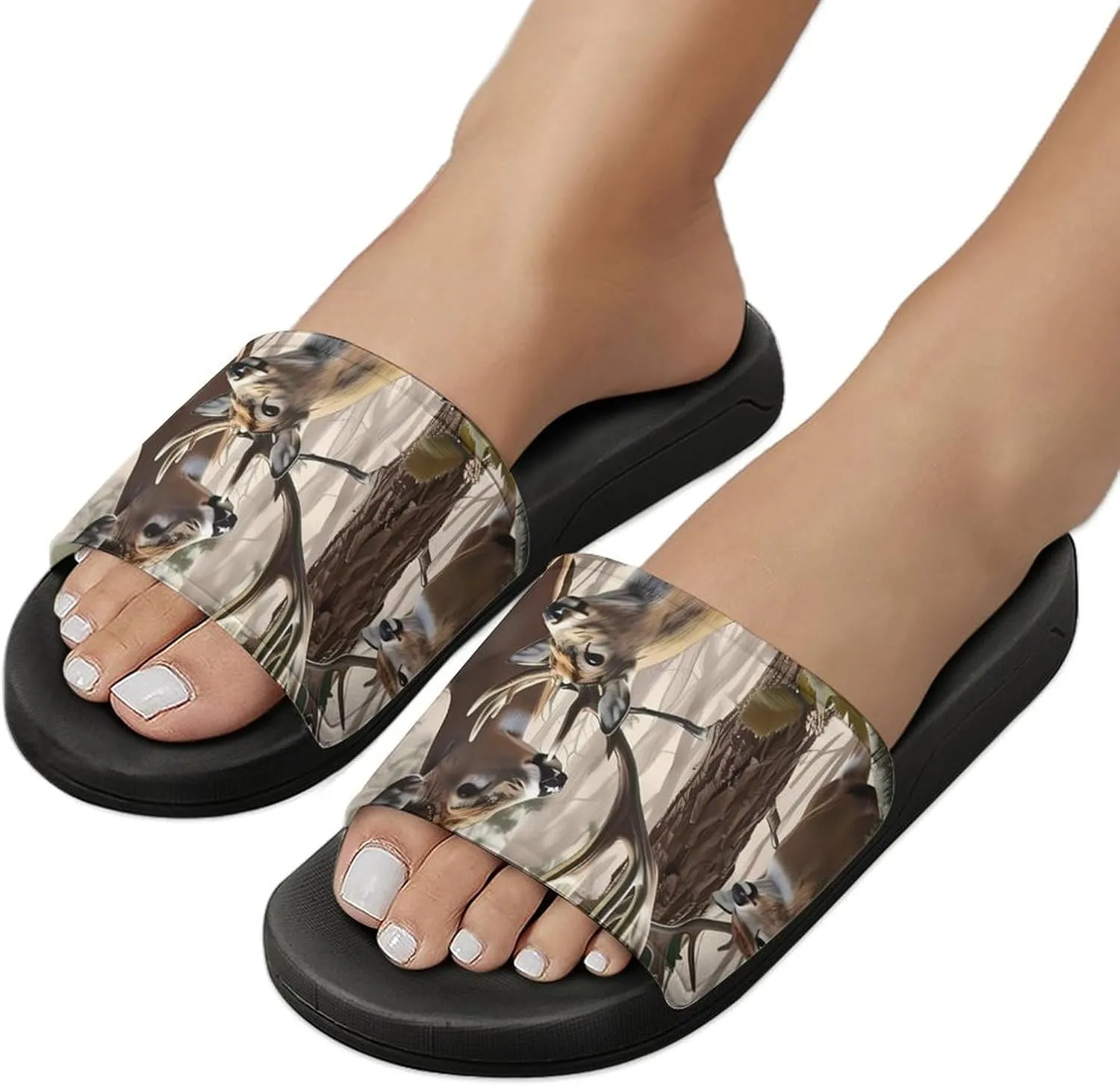 Deer Camouflage Hunting House Sandals Non Slip Slippers Quick Drying Bathroom Shower Shoes for Women Men