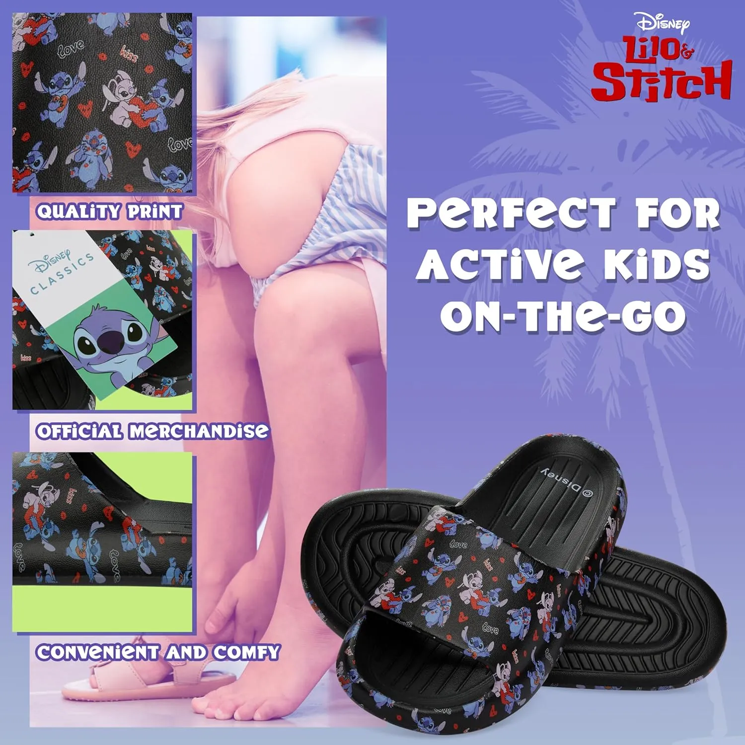 Disney Stitch Girls Sliders, Beach or Pool Shoes for Kids - Stitch Gifts