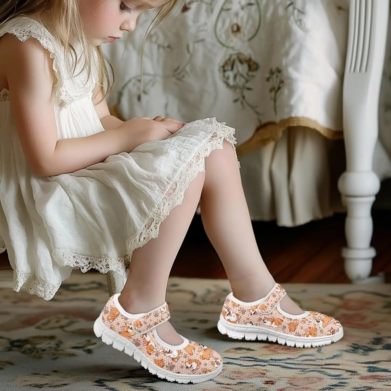 Dog Theme Girls Mary Jane Shoes Breathable Comfort Casual Sneaker for Little/Big Girl,Ballet Flat School Wedding Party Shoes