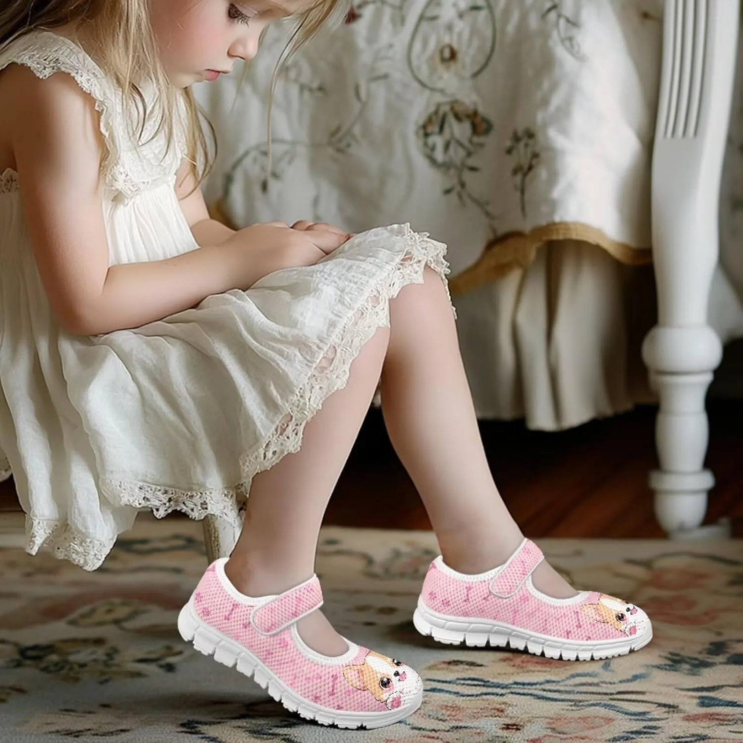 Dog Theme Girls Mary Jane Shoes Breathable Comfort Casual Sneaker for Little/Big Girl,Ballet Flat School Wedding Party Shoes