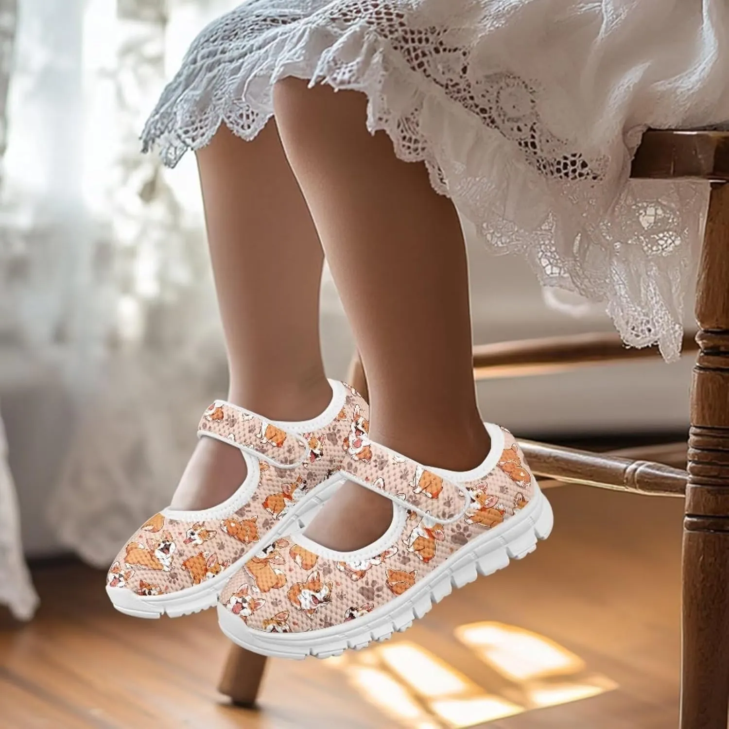 Dog Theme Girls Mary Jane Shoes Breathable Comfort Casual Sneaker for Little/Big Girl,Ballet Flat School Wedding Party Shoes