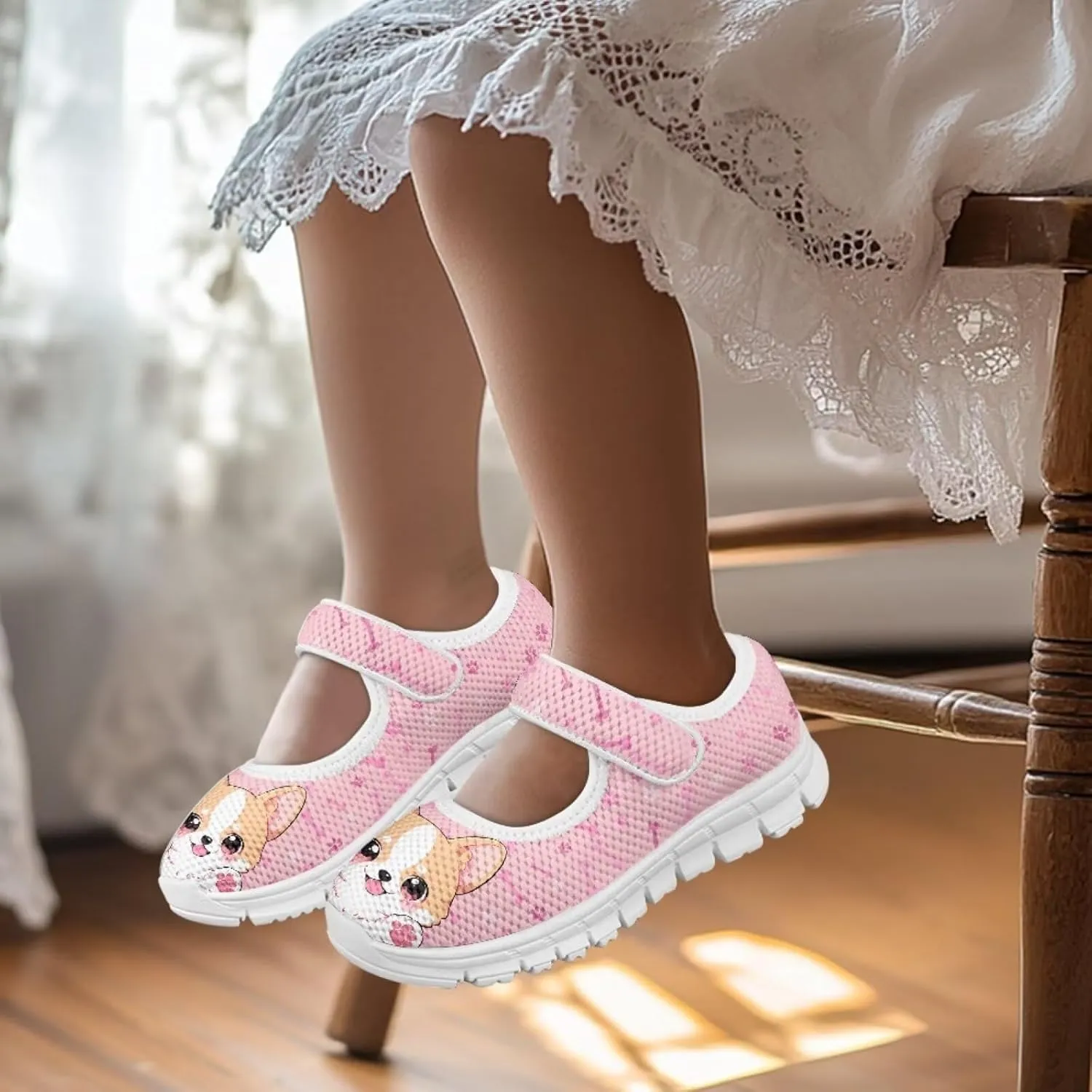 Dog Theme Girls Mary Jane Shoes Breathable Comfort Casual Sneaker for Little/Big Girl,Ballet Flat School Wedding Party Shoes