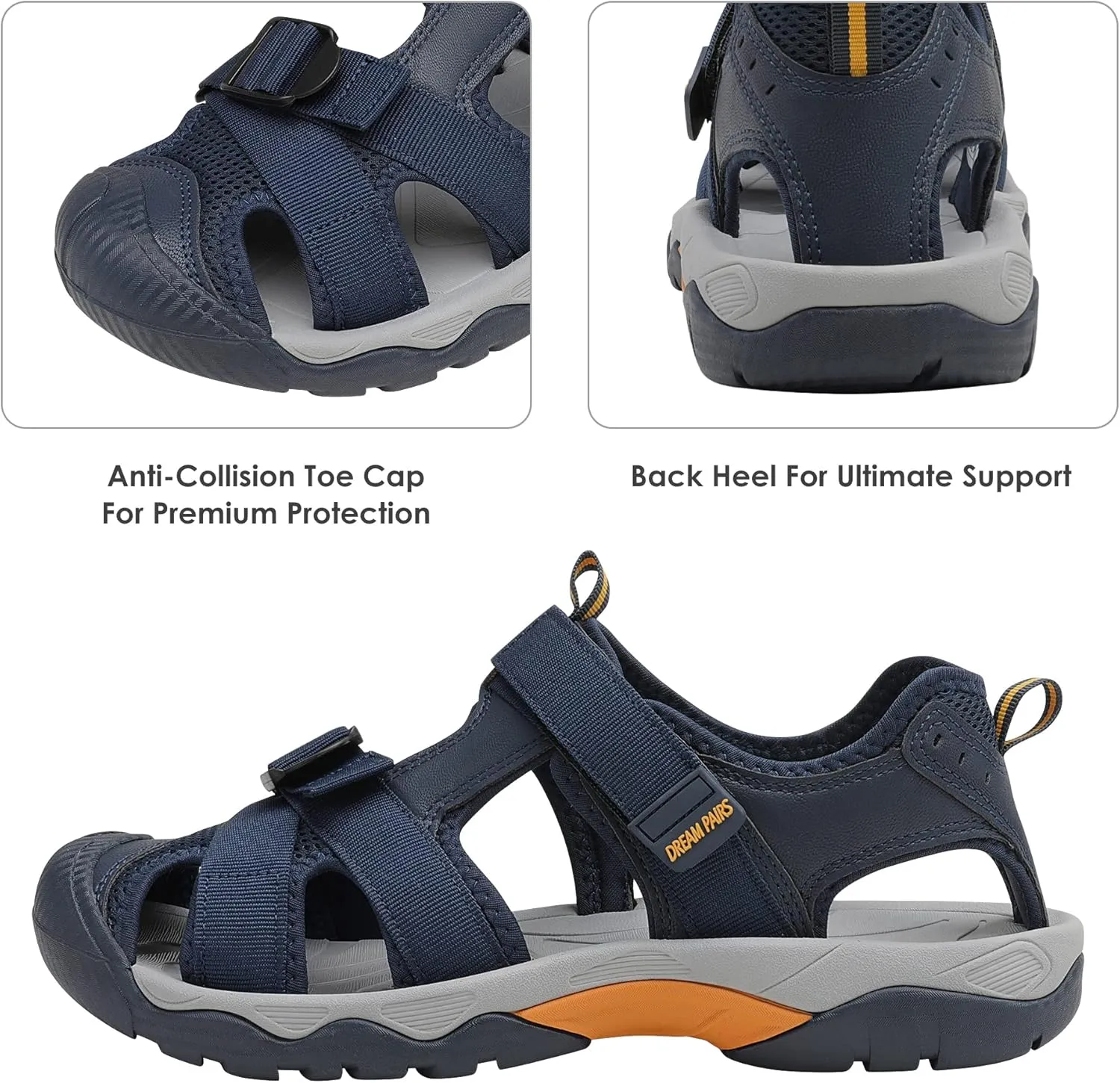 DREAM PAIRS Men’s Sport Outdoor Hiking Sandals Closed Toe Athletic Adventure Beach Fisherman Water Sandals
