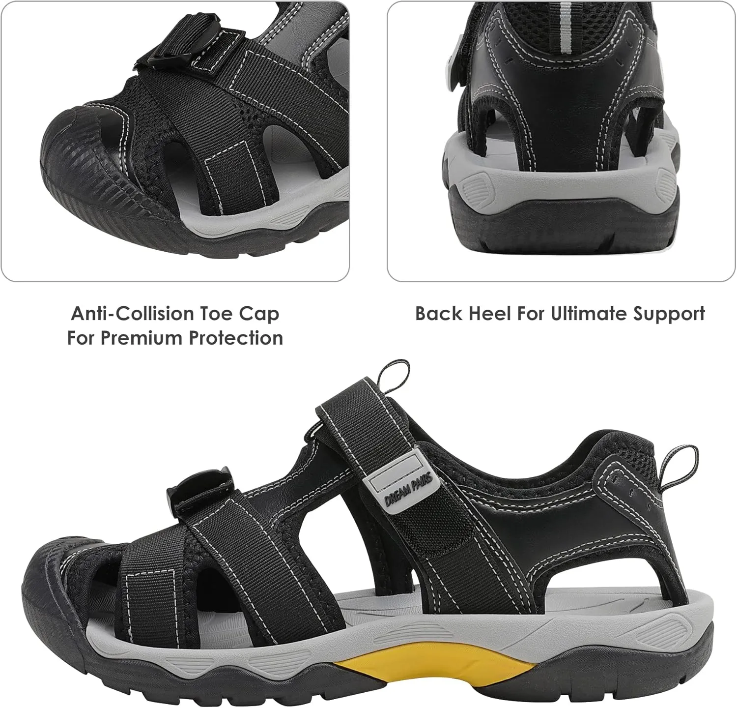 DREAM PAIRS Men’s Sport Outdoor Hiking Sandals Closed Toe Athletic Adventure Beach Fisherman Water Sandals