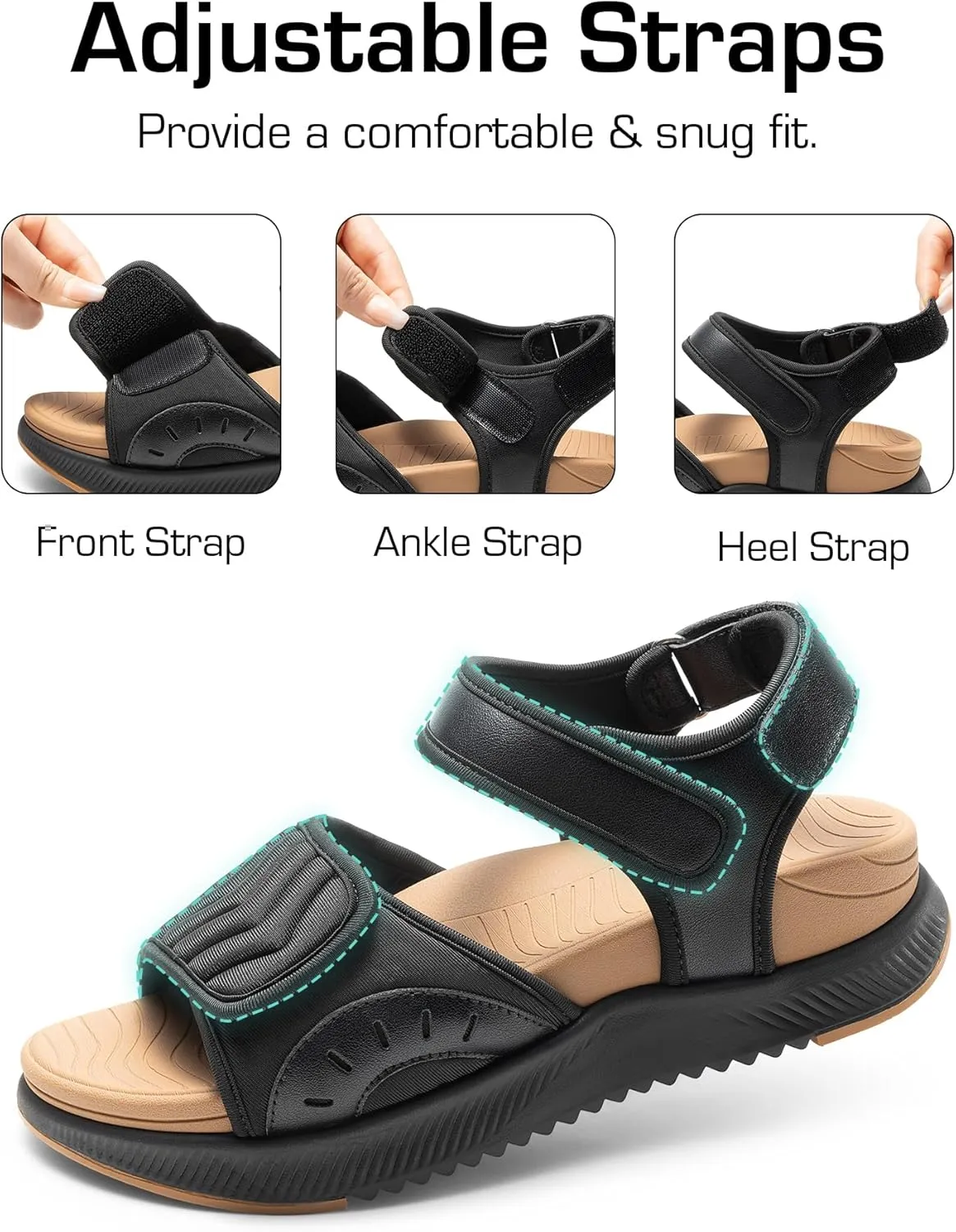 DREAM PAIRS Walking Sandals Women Arch Support Platform Sandals Comfortable Open Toe Hiking Summer Shoes Lightweight Outdoor Athletic Sport Water Sandals