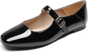 DREAM PAIRS Women's Flats Square Toe Mary Jane Flats Comfortable Casual Slip On Dress Shoes Ballet Flats with Buckle Strap Casual Work Office Mary Jane Shoes