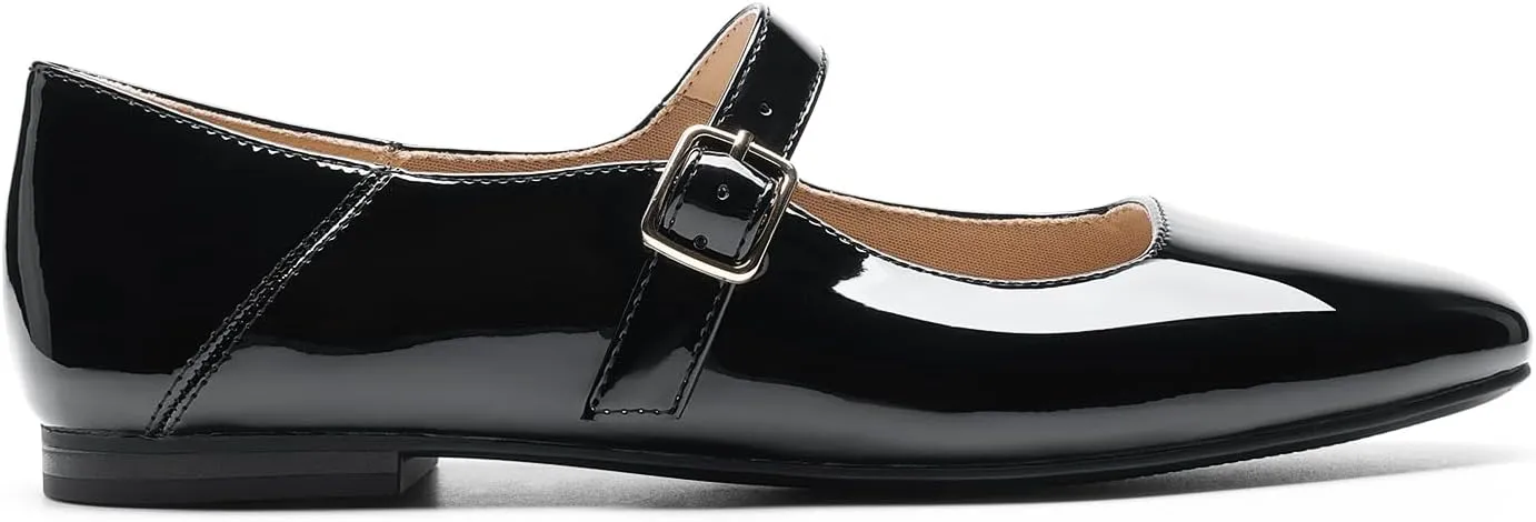 DREAM PAIRS Women's Flats Square Toe Mary Jane Flats Comfortable Casual Slip On Dress Shoes Ballet Flats with Buckle Strap Casual Work Office Mary Jane Shoes