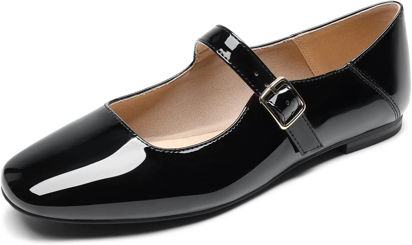 DREAM PAIRS Women's Flats Square Toe Mary Jane Flats Comfortable Casual Slip On Dress Shoes Ballet Flats with Buckle Strap Casual Work Office Mary Jane Shoes