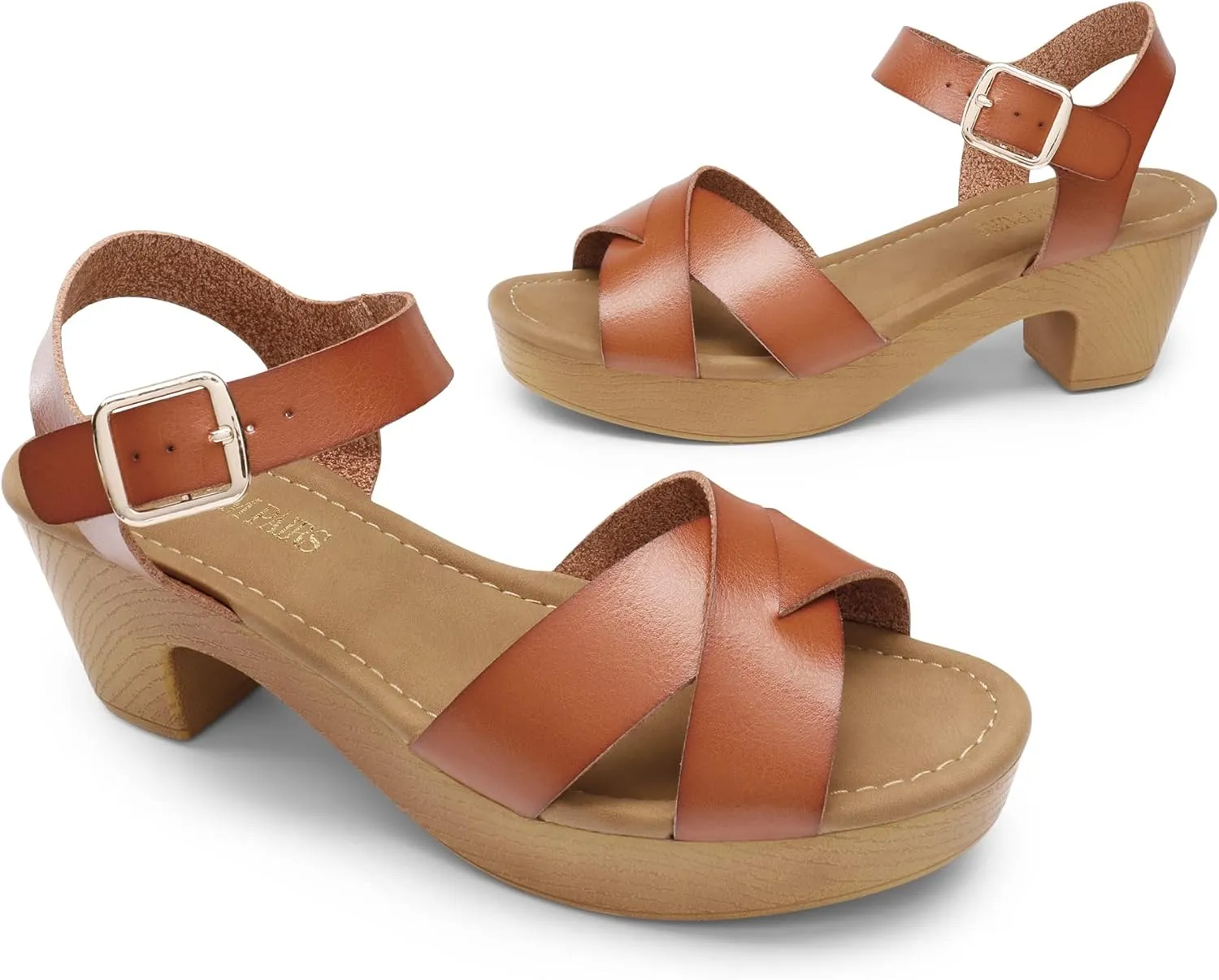 DREAM PAIRS Women's Platform Chunky Heels Faux Wood Block Heels Cute Open Toe Ankle Strap Crisscross Mid Heels Wedding Party Dance Pump Sandals Shoes