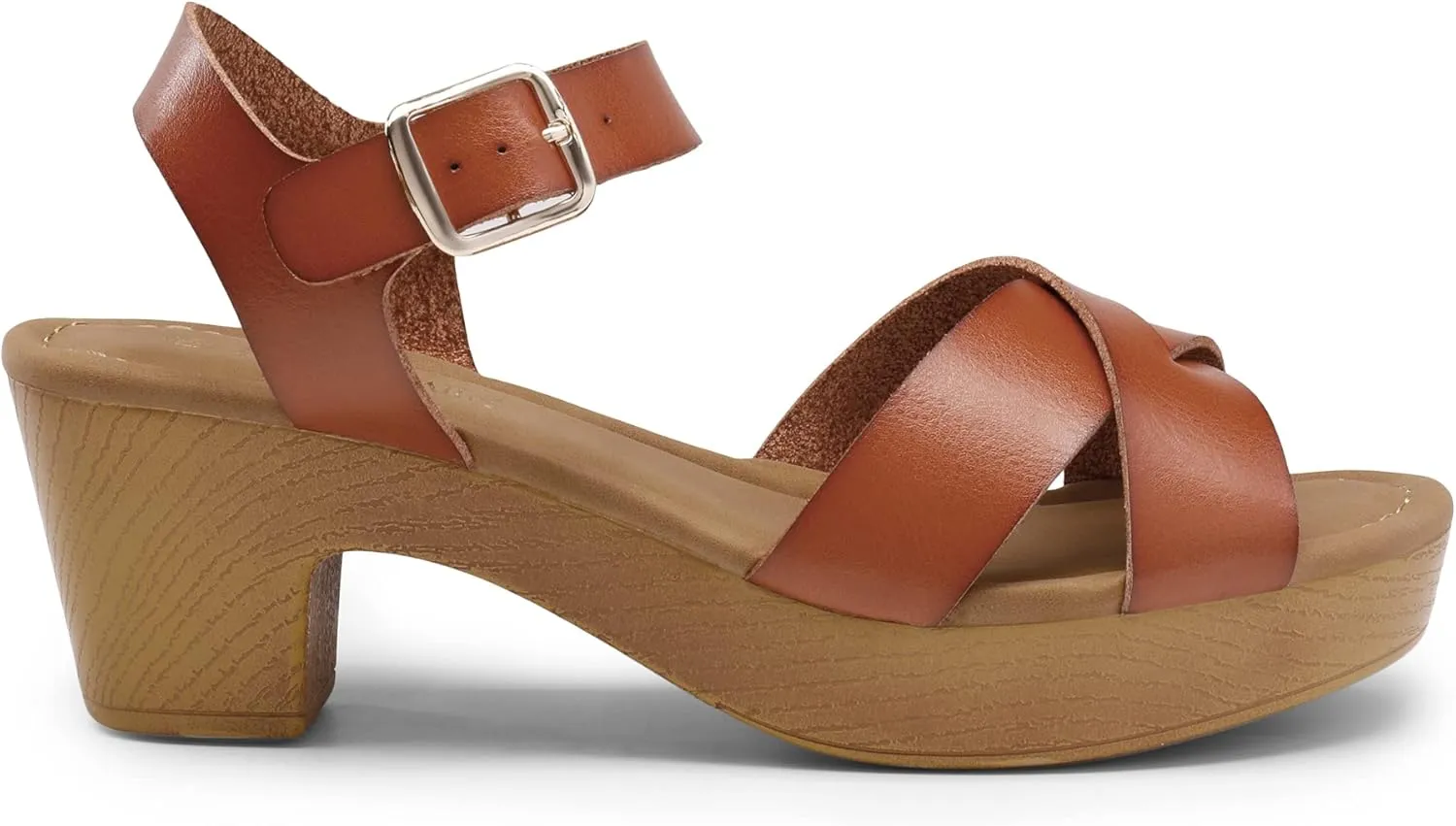 DREAM PAIRS Women's Platform Chunky Heels Faux Wood Block Heels Cute Open Toe Ankle Strap Crisscross Mid Heels Wedding Party Dance Pump Sandals Shoes