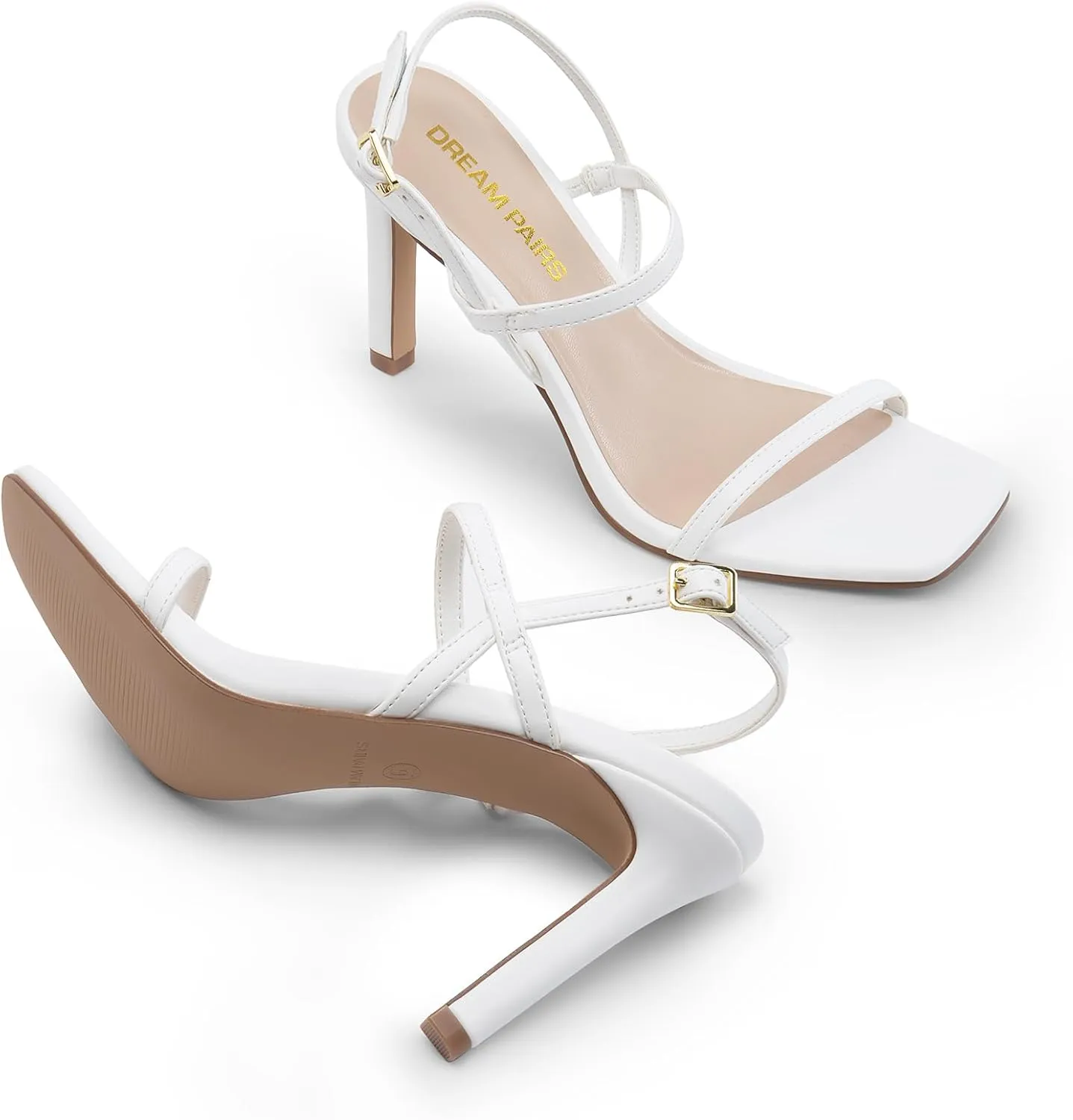 DREAM PAIRS Women’s Slingback Heels High Stilettos Open Square Toe Ankle Strap Pumps Sexy Comfort Strappy Dress Shoes Wedding Bridal Heeled Sandals