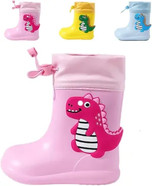 Drecage Kids Rain Boots Waterproof Lightweight EVA Rain Shoes for Toddler Girls Boys, with Elastic Cuff Ankle and Non-Slip Sole