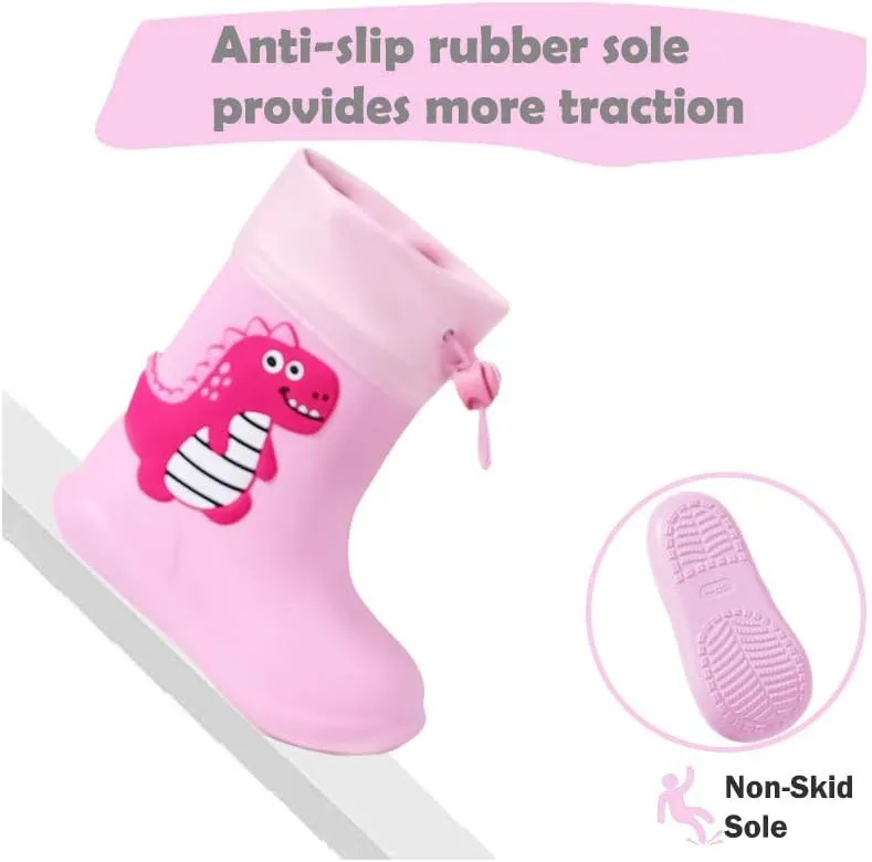 Drecage Kids Rain Boots Waterproof Lightweight EVA Rain Shoes for Toddler Girls Boys, with Elastic Cuff Ankle and Non-Slip Sole