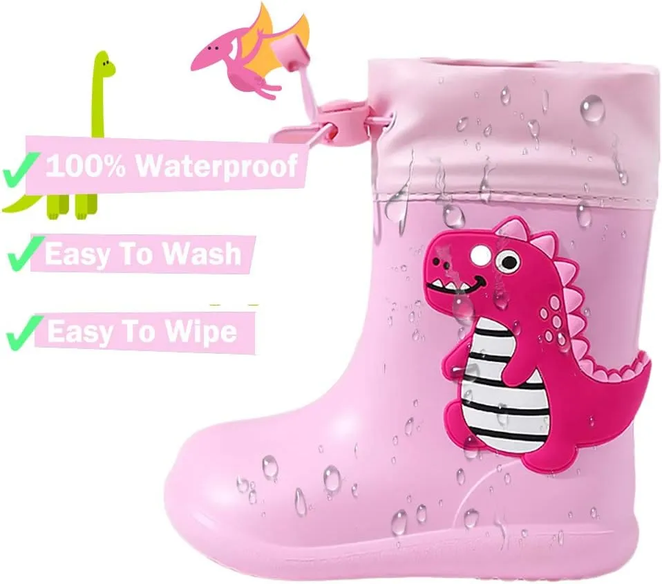Drecage Kids Rain Boots Waterproof Lightweight EVA Rain Shoes for Toddler Girls Boys, with Elastic Cuff Ankle and Non-Slip Sole