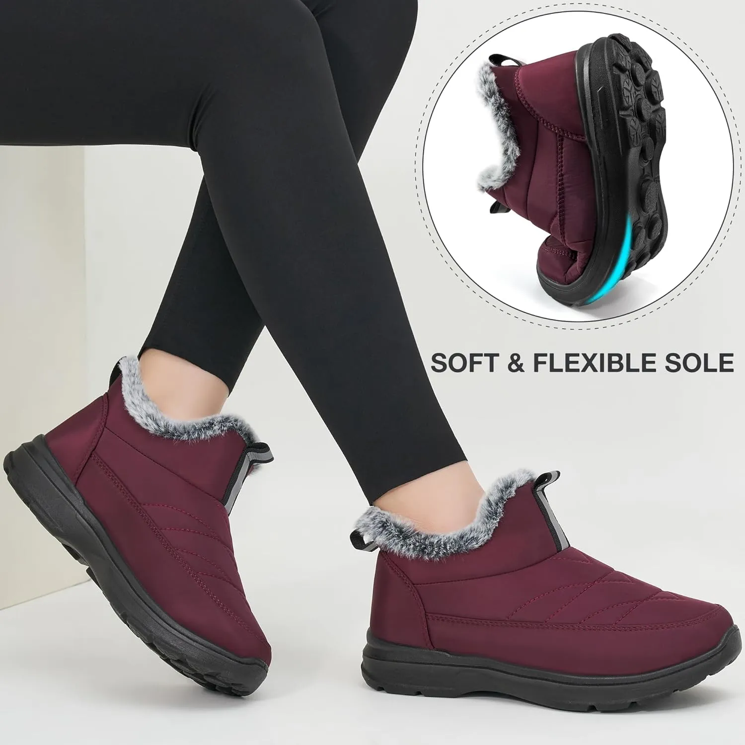 Ecetana Womens Boots Snow Winter Shoes Warm Ankle Booties with Fur Lined Comfortable Outdoor Waterproof Slip on Boots for Women