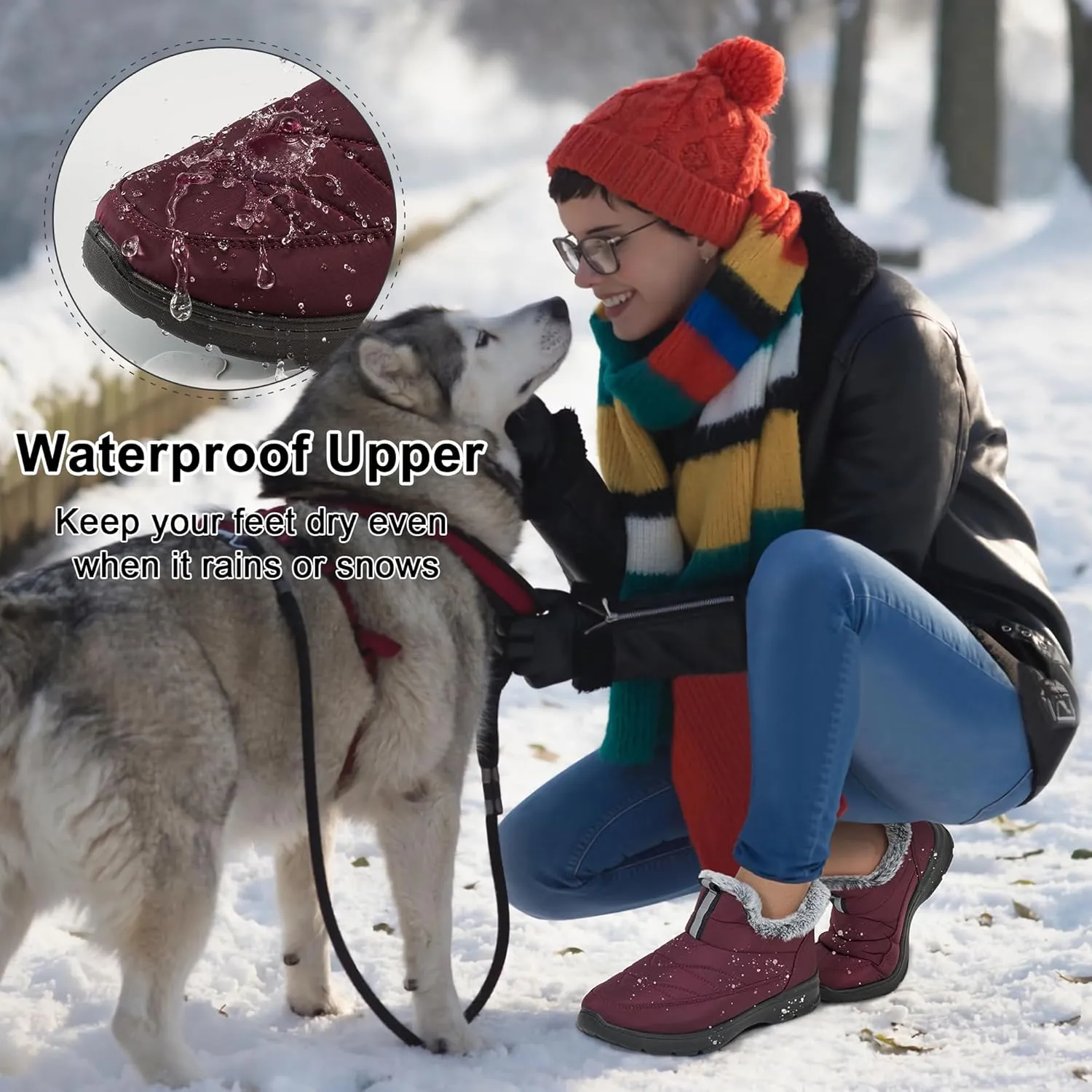 Ecetana Womens Boots Snow Winter Shoes Warm Ankle Booties with Fur Lined Comfortable Outdoor Waterproof Slip on Boots for Women