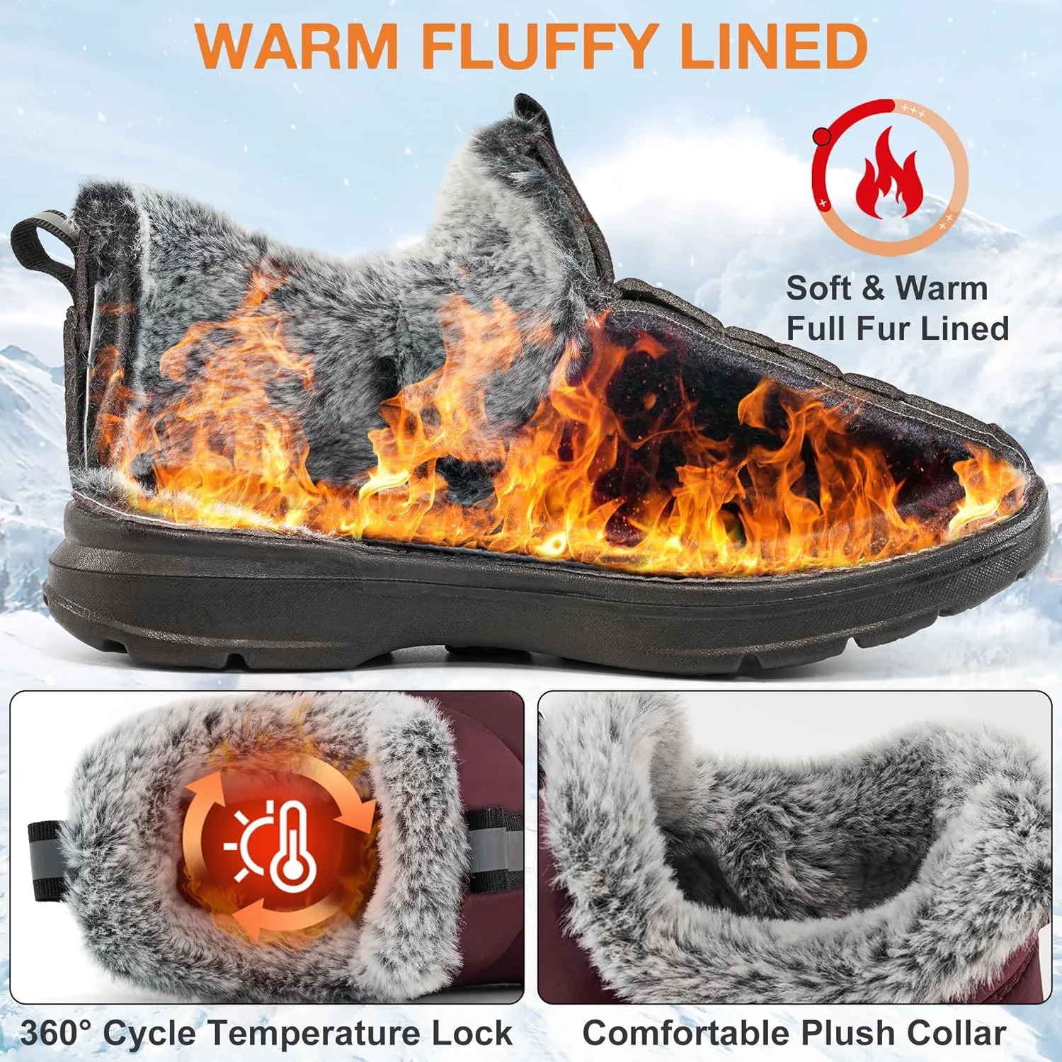 Ecetana Womens Boots Snow Winter Shoes Warm Ankle Booties with Fur Lined Comfortable Outdoor Waterproof Slip on Boots for Women