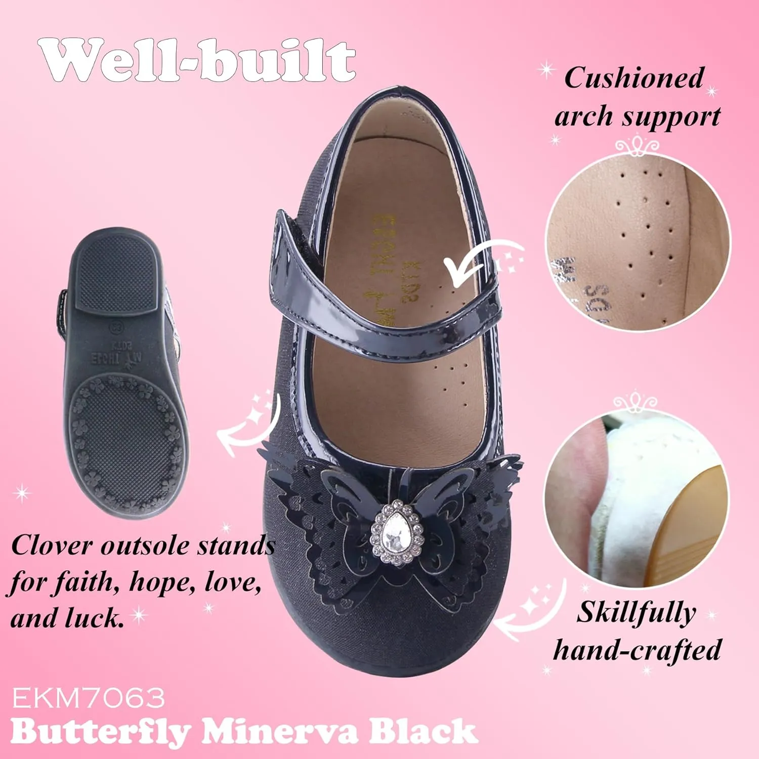 EIGHT KM Toddler Girls Dress Shoes – Girls Mary Jane Shoes | Mary Jane Flats - Ballet Flats – Party, Flower Girl, Wedding Dress Shoes for Girls – Comfortable & Non-Slip Design for Ages up to 7