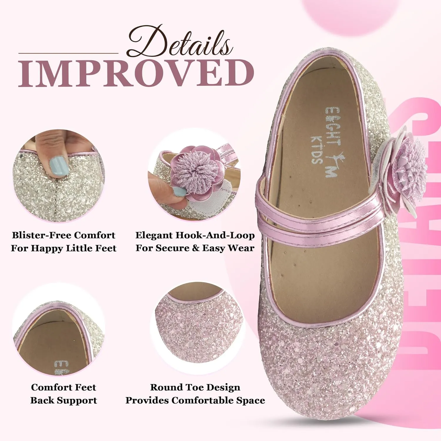 EIGHT KM Toddler Girls Dress Shoes – Girls Mary Jane Shoes | Mary Jane Flats - Ballet Flats – Party, Flower Girl, Wedding Dress Shoes for Girls – Comfortable & Non-Slip Design for Ages up to 7