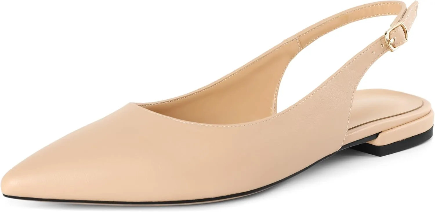 Eldof Women Low Heels Pointed Closed Toe Slingback Flats Ankle Straps Pumps Classic Dressy Elegant Shoes 1 Inch