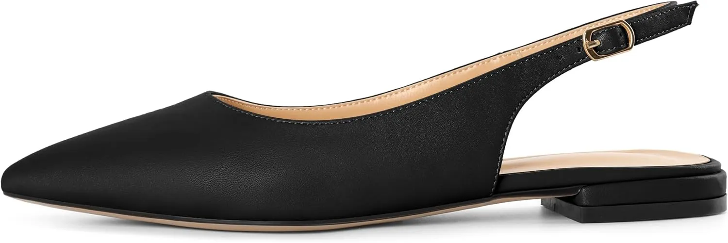 Eldof Women Low Heels Pointed Closed Toe Slingback Flats Ankle Straps Pumps Classic Dressy Elegant Shoes 1 Inch