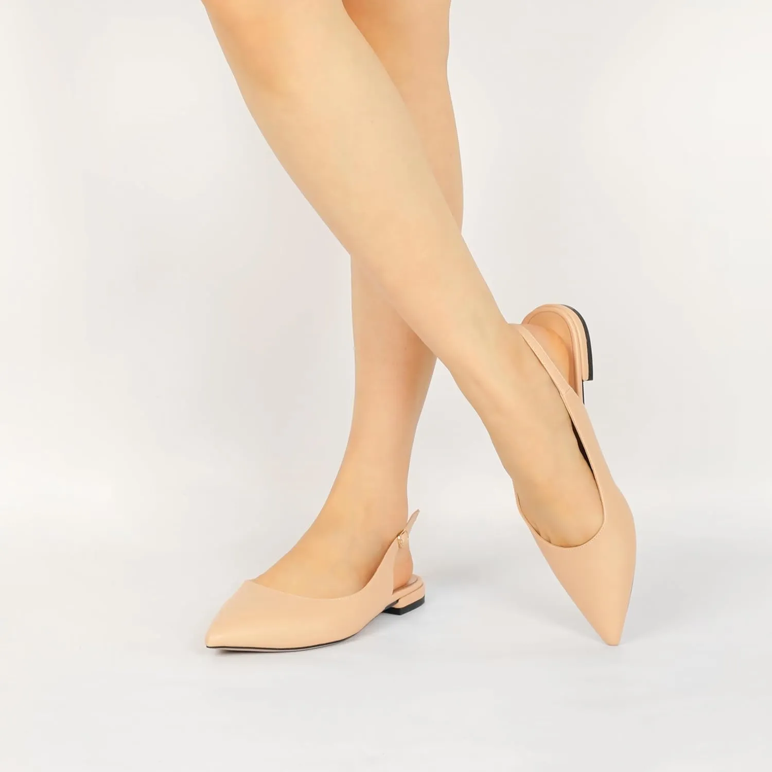 Eldof Women Low Heels Pointed Closed Toe Slingback Flats Ankle Straps Pumps Classic Dressy Elegant Shoes 1 Inch