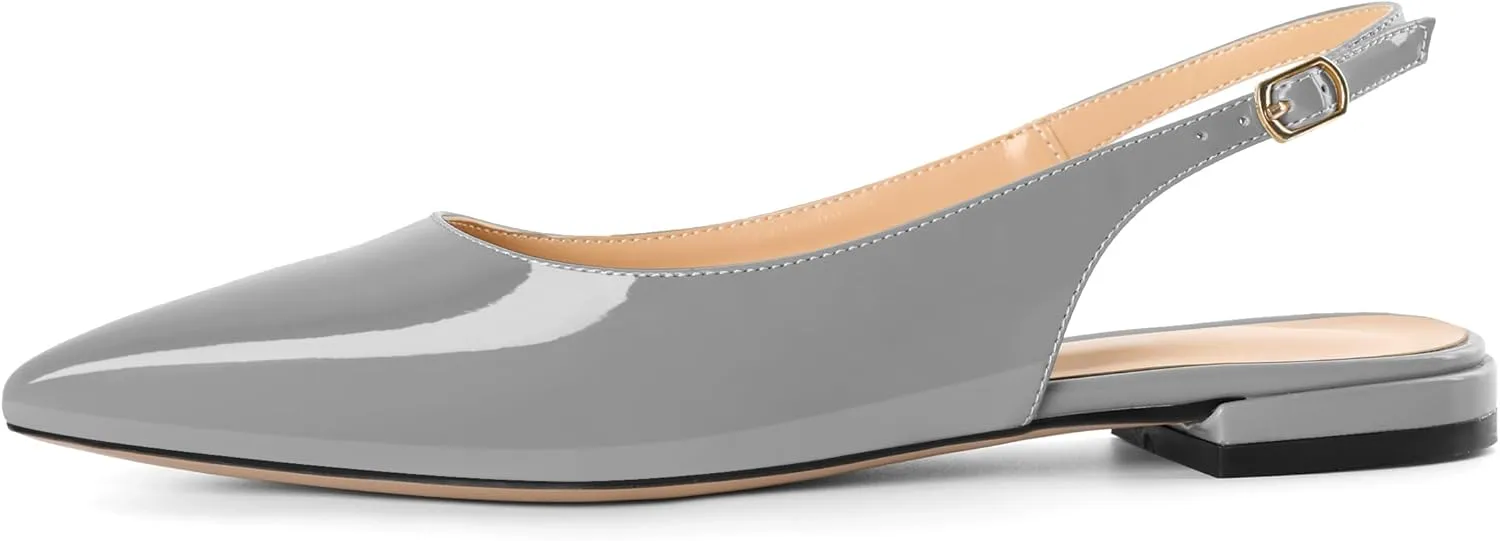 Eldof Women Low Heels Pointed Closed Toe Slingback Flats Ankle Straps Pumps Classic Dressy Elegant Shoes 1 Inch