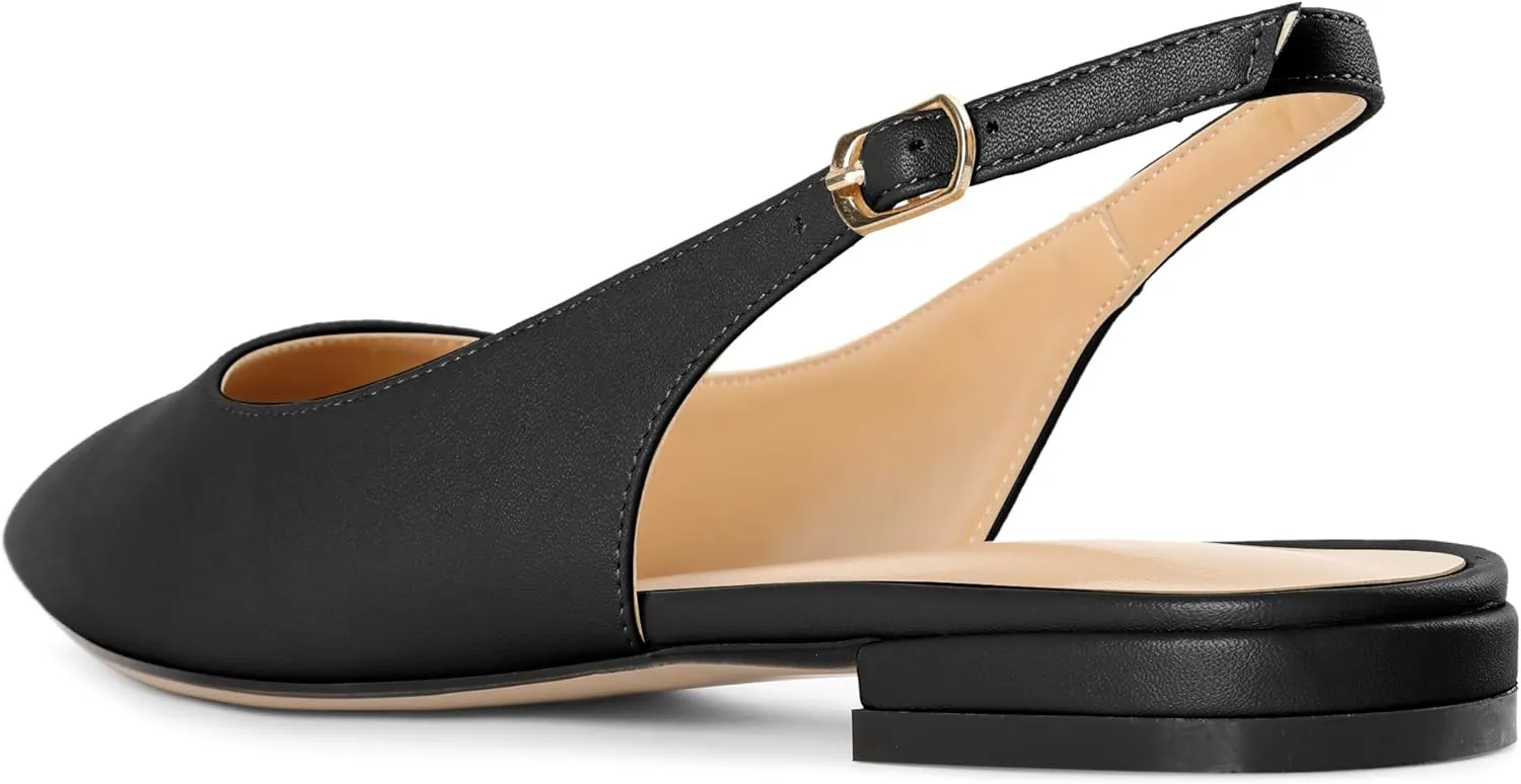 Eldof Women Low Heels Pointed Closed Toe Slingback Flats Ankle Straps Pumps Classic Dressy Elegant Shoes 1 Inch
